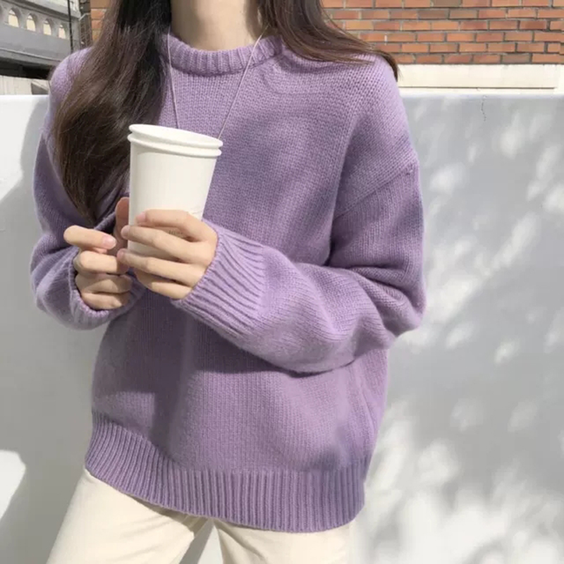 秋冬甜美可愛女裝毛衣新款寬鬆慵懶風外穿打底套頭針織內搭上衣女