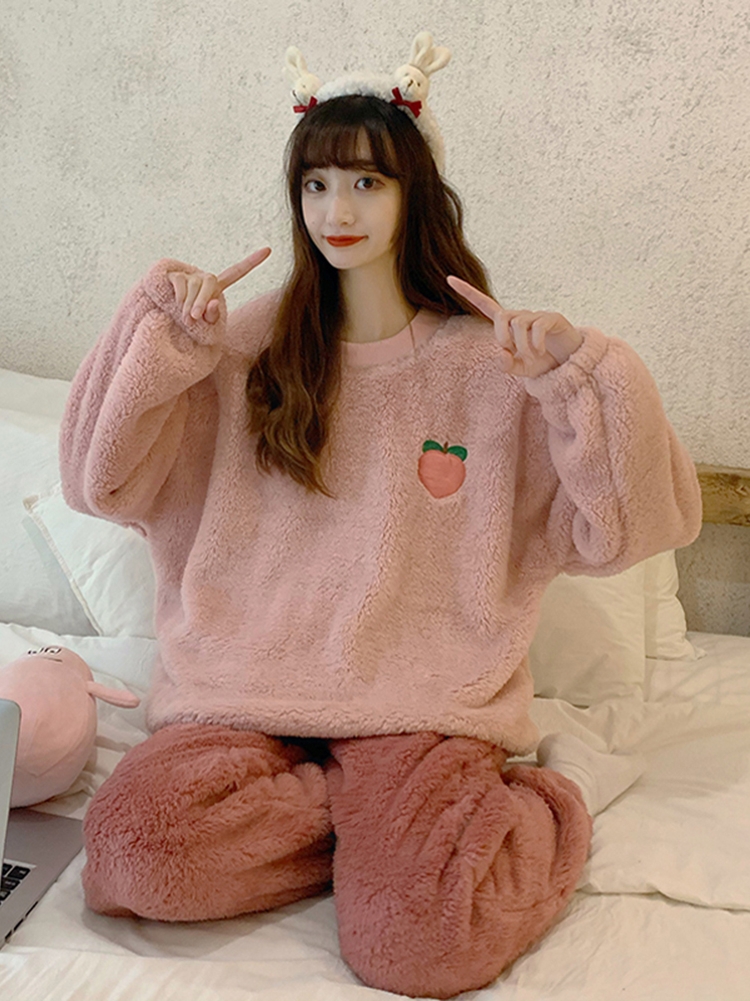 3205睡衣女秋冬季珊瑚絨2020新款加厚可外穿加絨家居服套裝ins日系潮